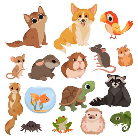 Premium Vector Set Of Cartoon Pets Collection Of Various Domestic