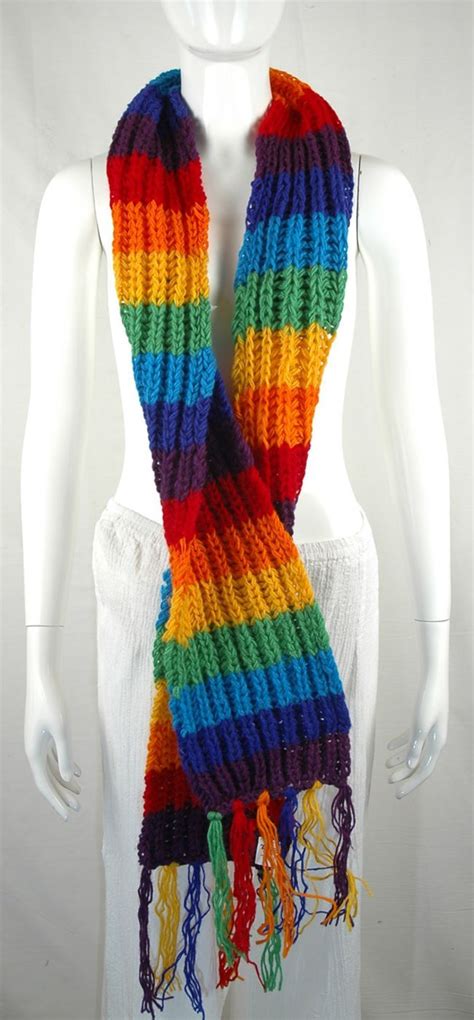 Woolen Scarves Chunky Knit Scarves Knit Scarf Rainbow Scarf Rainbow