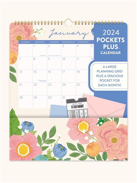2024 Orange Circle Pockets Plus Calendar Month To View 251x 348mm Bella