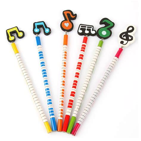 6pcsset Lovely Pencil Piano Keyboard Wooden Hb Pencil Colorful Music