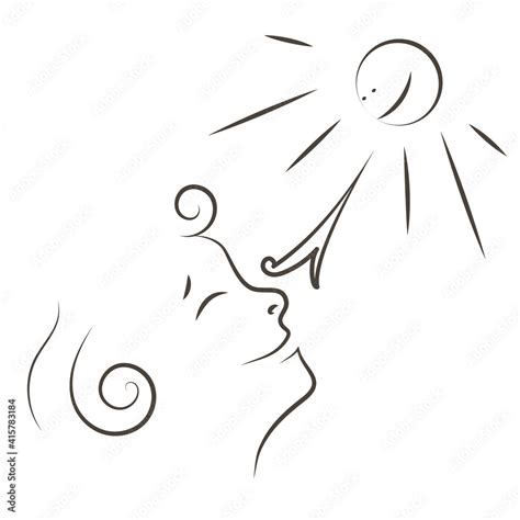 Continuous Line Art Abstract Woman Face Happy Sunny Smile Sun Rays