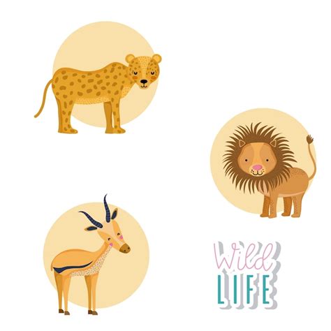 Premium Vector Cute Wildlife Animals Cartoon Round Icons