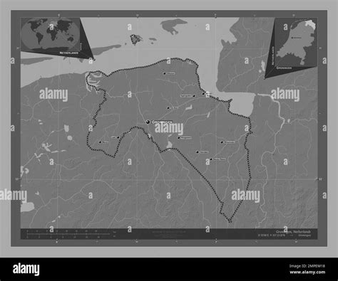 groningen province of netherlands bilevel elevation map with lakes and rivers locations and