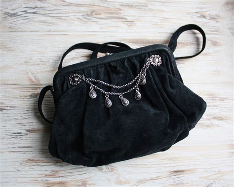 Vintage Black Suede Leather Handbag Vintage Small Shoulder Bag Etsy