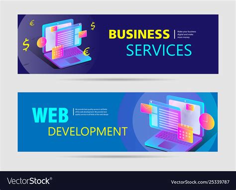 Web Development Web Banners With Text And Bright Vector Image