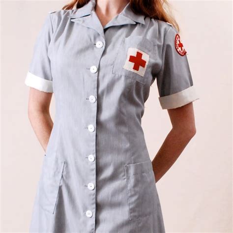 Vintage 40s 1940s Nurse Uniform Dress M L Red Cross Nursing