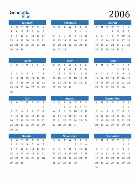 Free 2006 Calendars In Pdf Word Excel