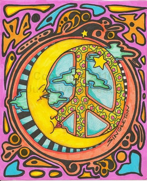 Just Give Me Peace Peace By The Light Of The Moon Singleton Hippie Art