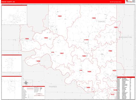 Osage County Ok Zip Code Wall Map Red Line Style By Marketmaps Mapsales