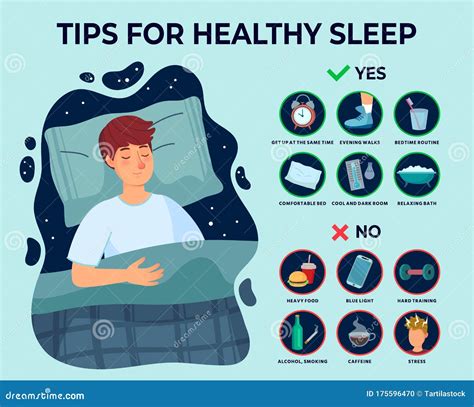 Healthy Sleep Tips Infographics Causes Of Insomnia Good Sleep Rules And Man Sleeps On Pillow