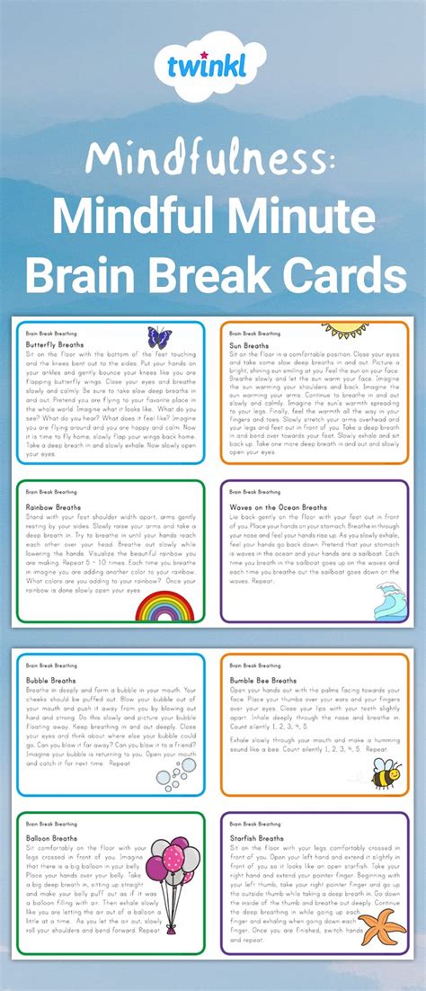 Mindfulness Mindful Minute Brain Break Cards Brain Breaks