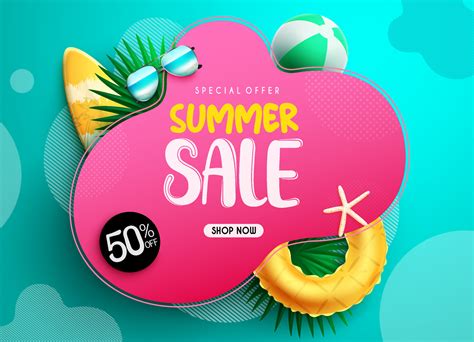 Summer Sale Vector Banner Design Summer Sale Text In Special Price Discount With Tropical