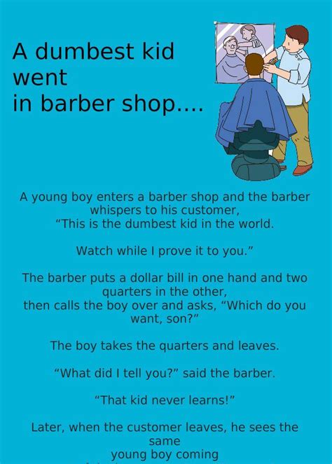 My therapist says i have a preoccupation with vengeance. A dumbest kid went in barber shop…. - | Funny stories to ...
