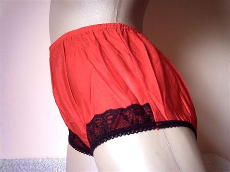 Red Nylon Black Lace Vintage Full Cut Pinup Style Panties Frilly