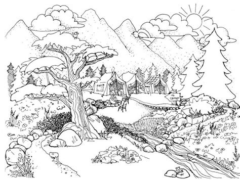 Desenhos Para Colorir Natureza Paisagem Floresta Montanhas Mar Ilha