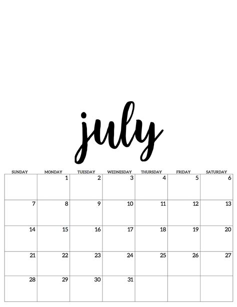 July Juli Kalender Calendar 2019 Календарь для печати Календарь