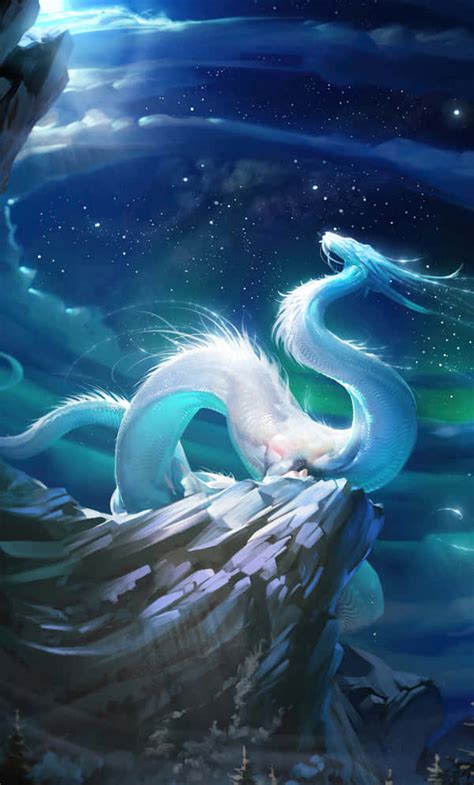 Download “mystical Dragon Flying Through The Night Sky” Wallpaper
