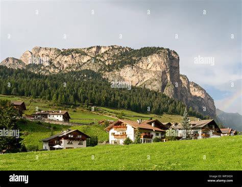 Dolomites View With Rainbow Edge Selva Di Val Gardena Italy After