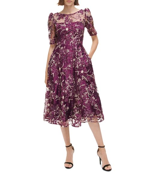 Eliza J Embroidered Sequin Midi Dress In Plum Modesens