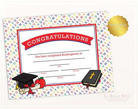 Congratulations Kindergarten Printable Graduation Certificate Primary