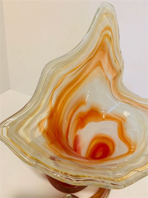 Large Art Glass Vase With Swirl Base Cream And Orange Swirl Etsy