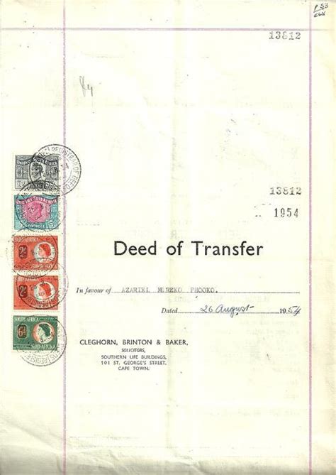 Numismatic Collectables Union Of South Africa 1954 Deed