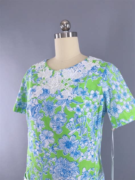 Vintage 1960s Lilly Pulitzer Dress Preppy Green And Blue Floral Prin