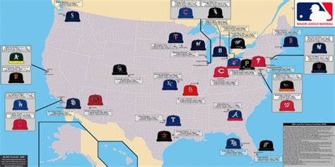 Major League Baseball Map With All 30 Ball Clubs Showing Each