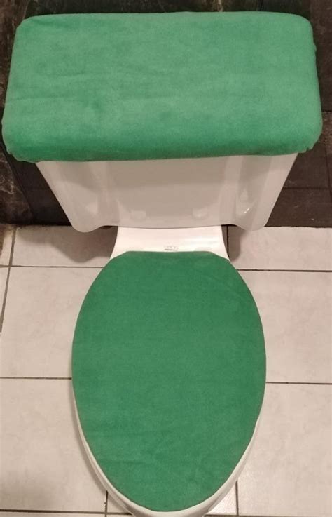 Solid Green Fleece Fabric Elongated Toilet Seat Cover Set Etsy