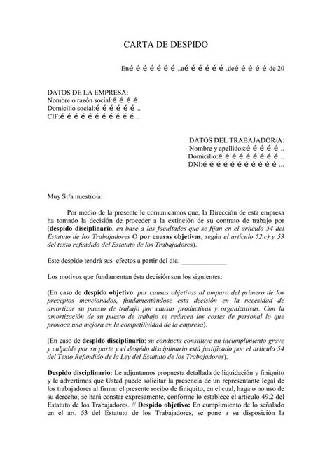 Modelo Carta De Despido Por Cierre De Empresa En Word Kulturaupice