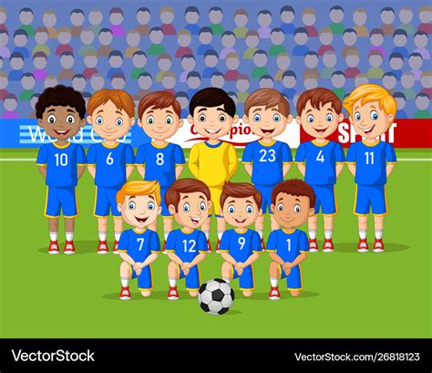 Cartoon Soccer Kids Team At A Stadium Royalty Free Vector