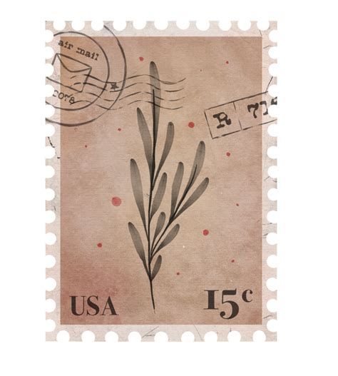Botanical Vintage Postage Stamp Retro Printable Post Stamp With Leaves