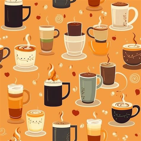 Premium Ai Image A Seamless Pattern Of Cups Of Coffee With Different