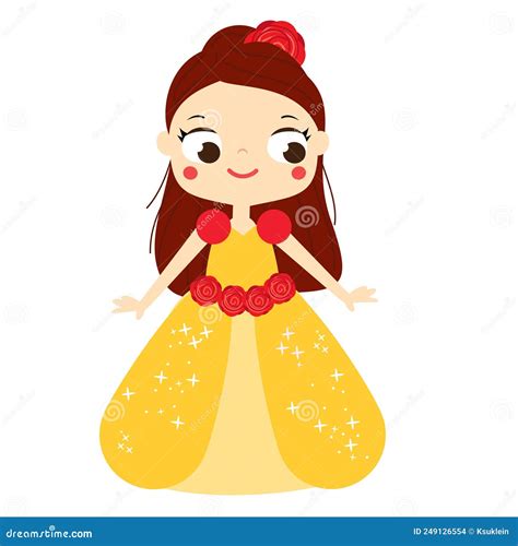 Cartoon Girl In Beautiful Yellow Dress Cute Princess Stock Vector