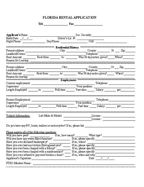 Florida Rental Application Form Pdfsimpli