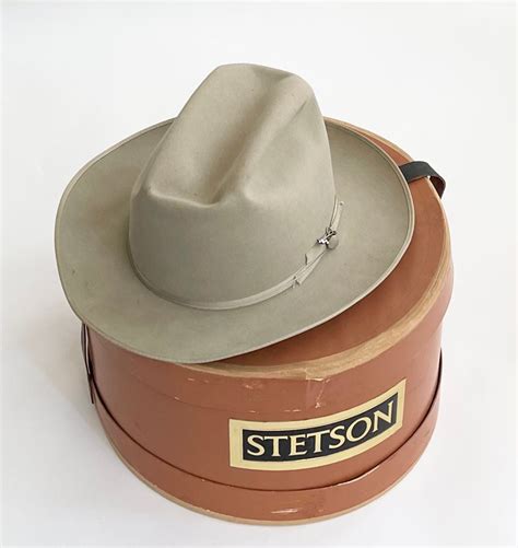 Stetson Cowboy Hat Fedora With Hat Box And Jbs Branding Iron Hat Pin