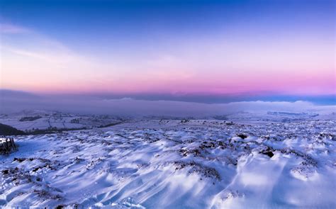 Download 3840x2160 Wallpaper Snow Landscape Pink Sunset Skyline 4k