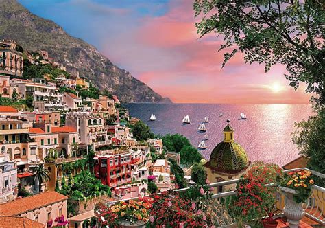 Positano On The Amafi Coast Yachts Water Amalfi Flowers Med