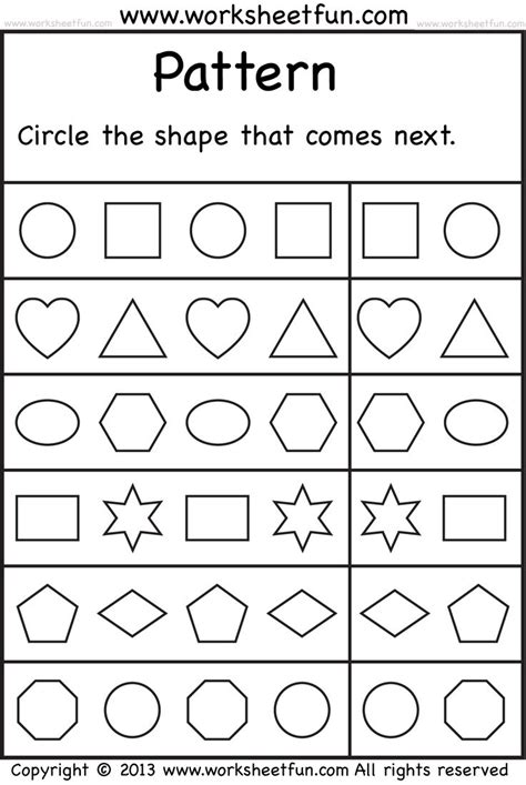 Kindergarten Worksheet Pattern Worksheets For Kindergarten Free
