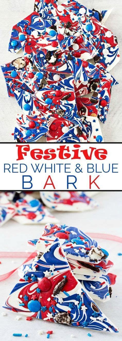 Traditionally, fourth of july meals are cooked on the grill. Festive Red White and Blue Bark | This simple and fun no-bake bark recipe is perfect for ...
