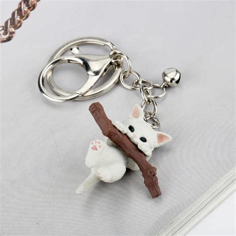 Cute Animal Cat Keychain Naughty Cat With Branch Play Pendant Key Rings