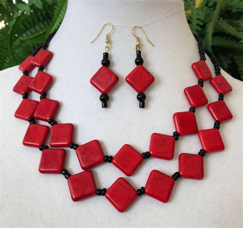 Red Jewelry Set Red Necklace Set Red Stone Necklace Holiday Necklace
