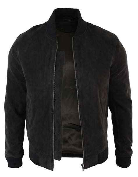 Mens Real Suede Leather Varsity Bomber Jacket Classic