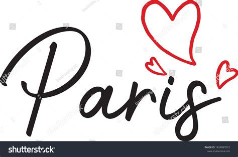Paris Typography Script Red Hearts Stock Vector Royalty Free