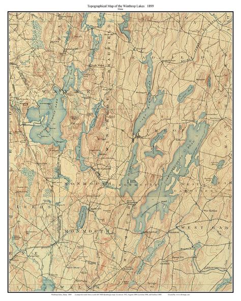 Winthrop Lakes 1899 Custom Usgs Old Topo Map Maine 3 Old Maps