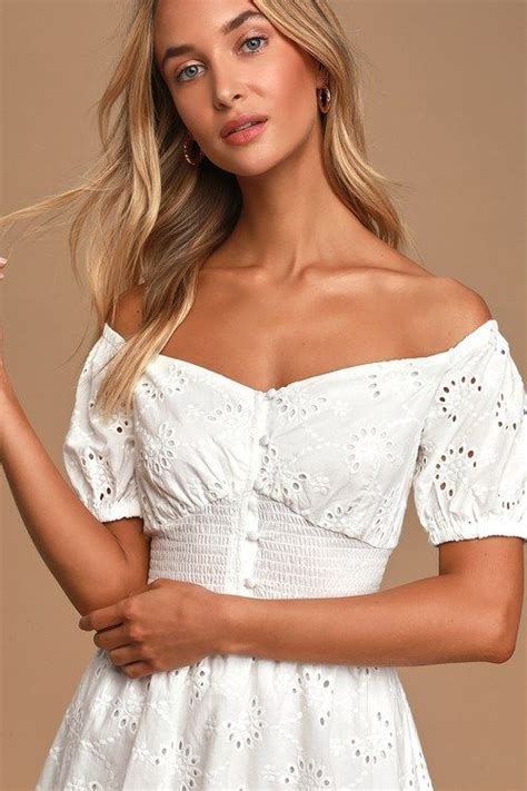 Ditsy Doo White Embroidered Eyelet Off The Shoulder Mini Dress In 2020