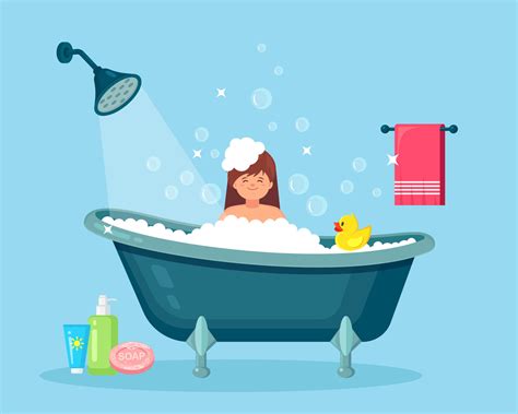 Mujer Bañándose En El Baño Lavar El Cabello El Cuerpo Con Champú Jabón Bañera Llena De