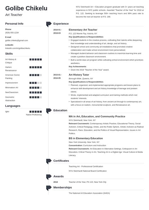 Resume examples see perfect resume examples that get you jobs. art teacher resume example template muse in 2020 | Teacher ...