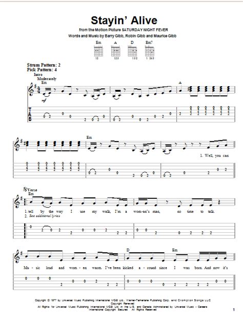 Stayin Alive By Bee Gees Easy Guitar Tab Guitar
