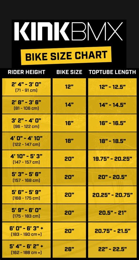 Kink Bmx Bike Sizing Chart Nz
